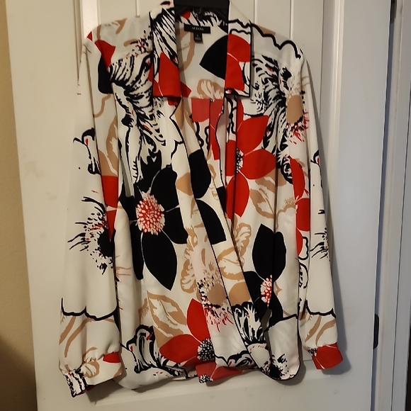 Alfani Tops - Alfani Red and Black Floral Blouse